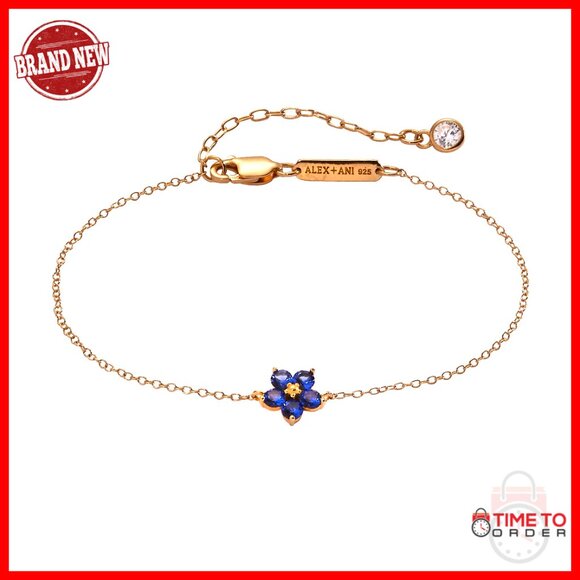 Adjustable Sterling Silver Bracelet with Crystal Flower Charm 6.5-8 Inch